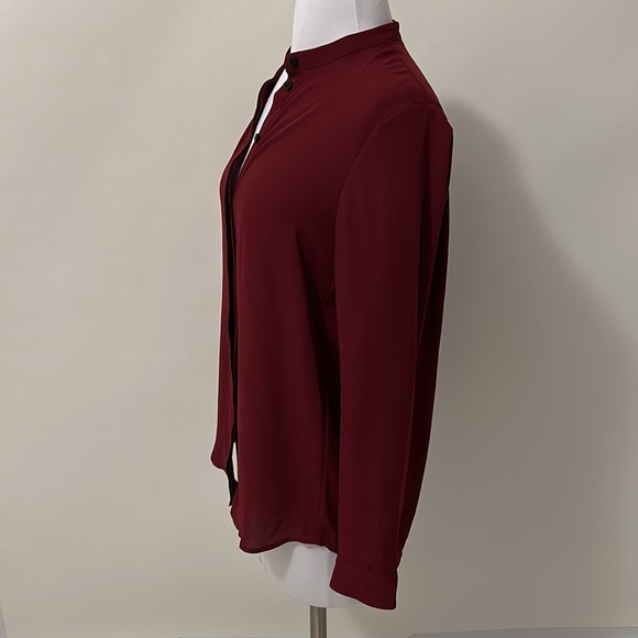 The Kooples Maroon Collarless Crepe Button Down - Picture 3 of 7